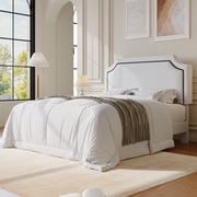 Amolife Queen Bed Frame, Upholstered Platform Bed with Streamlined Adjustable Headboard, No Box Spring Required, White, Velvet
