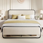 Amolife Queen Bed Frame, Upholstered Platform Bed with Velvet Curved Headboard and Footboard, No Box Spring Needed, 1000 LBS Capacity, Cream White