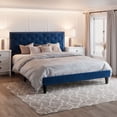 thumbnail image 1 of Amolife Queen Bed Frame with Adjustable Velvet-Studded Headboard, Blue, 1 of 7