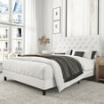 thumbnail image 1 of Amolife Queen Faux Leather Upholstered Platform Bed Frame with Adjustable Headboard, Diamond Button Tufted Style, White, 1 of 8