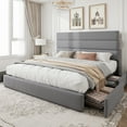 thumbnail image 1 of Amolife Queen Size Storage Platform Bed Frame with 4 Drawers & Upholstered Velvet Slat Headboard, Grey, 1 of 12