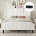 thumbnail image 1 of Amolife Queen Size Upholstered Platform Bed Frame with USB Ports & Curved Velvet Wingback Headboard, White, 1 of 9