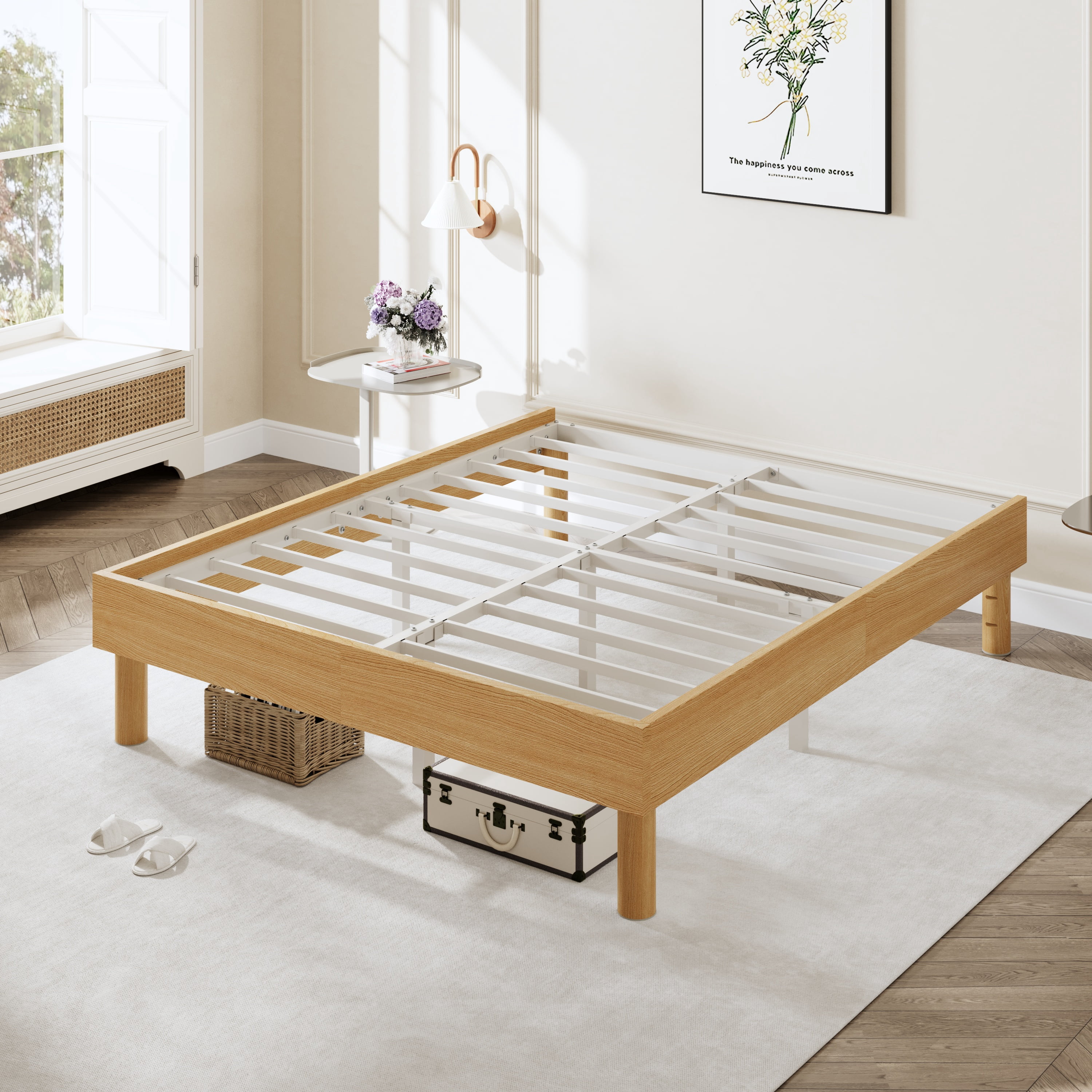 Amolife Queen Bed Frame with Wooden Skirt and Recessed Design, Upgraded ...