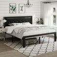 Amolife Queen Faux Leather Platform Bed with Button Tufted Headboard