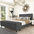 Amolife Queen Linen Platform Bed Frame with Storage Ottoman Bench, Dark