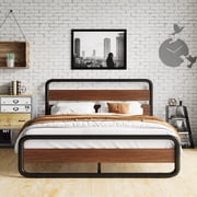 Amolife Queen Bed Frame with Headboard and Footboard, Metal Platform Bed, No Box Spring Required, Brown
