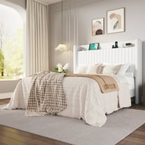 Amolife Queen Size Bed Frame with Advanced 4-in-1 Charging Hub (2 AC Outlets, 1 Type-C, 1 USB) & Storage Shelf, Upholstered Velvet Wingback Headboard, White