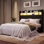 Amolife Queen Size Bed Frame, Platform Bed with RGB LED Lights & Charging Station, Velvet Wingback Headboard, Easy Assembly, No Box Spring Needed, Black