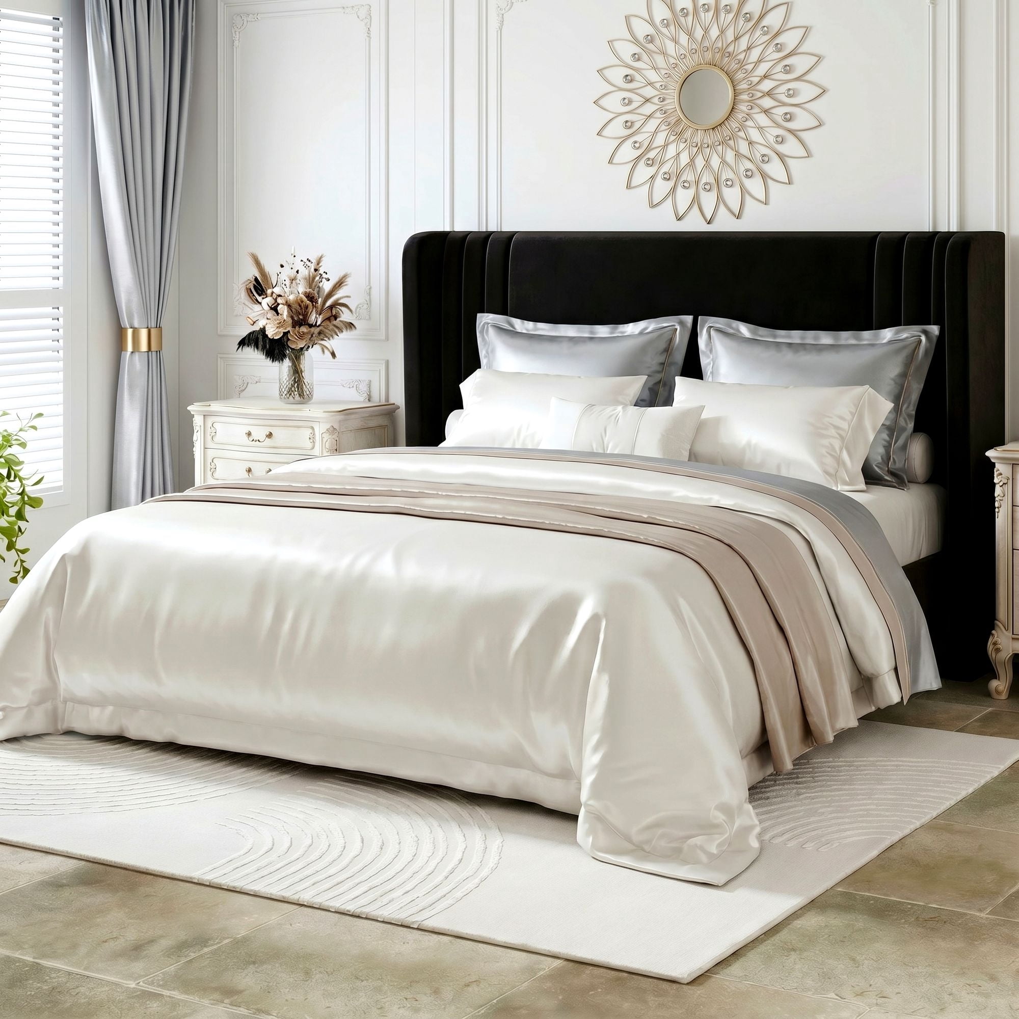 Amolife Queen Size Bed Frame, Velvet Platform Bed with Upholstered Wingback Headboard, No Box Spring Needed, Black