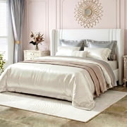 Amolife Queen Size Bed Frame, Velvet Platform Bed with Upholstered Wingback Headboard, No Box Spring Needed, White