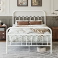 thumbnail image 1 of Amolife Queen Size Elegant Metal Platform Bed with a Retro and Curved Iron-Art Headboard, White, 1 of 7