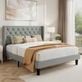 Amolife Modern Elegant Queen Size Diamond Upholstered Platform Bed Frame with Deluxe Wingback