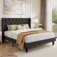 thumbnail image 1 of Amolife Queen Size Upholstered Platform Bed Frame with Fabric Diamond Deluxe Wingback Headboard, Dark Grey, 1 of 9