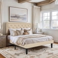 thumbnail image 1 of Amolife Queen Bed Frame with Adjustable Headboard, Fabric Upholstered Platform Bed, No Box Spring Required, Beige, 1 of 8
