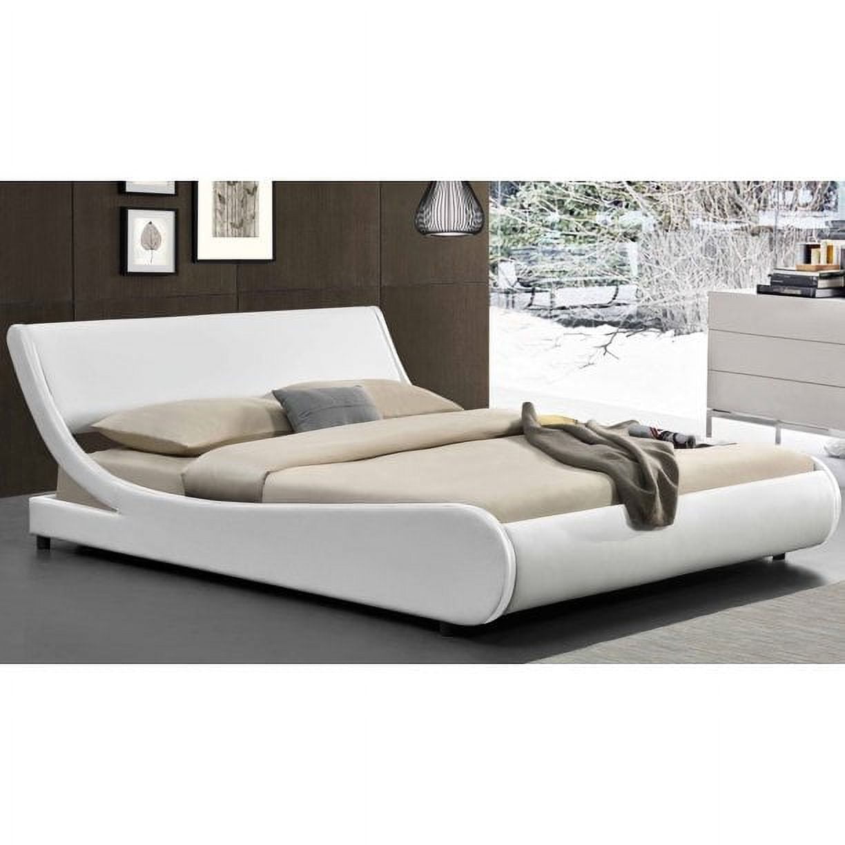 Amolife Queen Size Faux Leather Low Profile Sleigh Modern Platform Bed Frame with Adjustable Headboard White