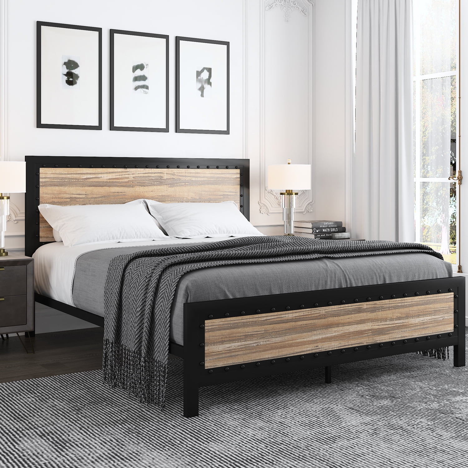 Amolife Heavy Duty Queen Size Metal Platform Bed Frame with 16.5'' Large  Under Bed Storage Space 
