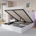 thumbnail image 1 of Amolife Queen Size Lift Up Hydraulic Storage Bed Frame with LED Light, Built-in Charging Station, Adjustable Velvet Upholstered Storage Headboard, White, 1 of 9