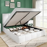 Amolife Queen Size Lift Up Storage Bed Frame, Velvet Upholstered Platform Bed with Adjustable Headboard, No Box Spring Needed, White