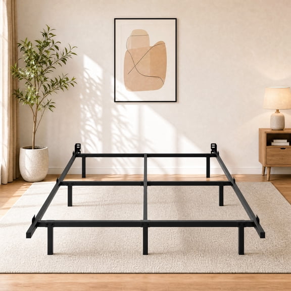 Amolife Queen Size Metal Bed Frame, Heavy-Duty Steel Frame for Box Spring and Mattress, 2000 lbs Capacity, Easy Assembly, Black