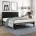 thumbnail image 1 of Amolife Queen Size Metal Bed Frame with Faux Leather Upholstered Headboard, Black, 1 of 8