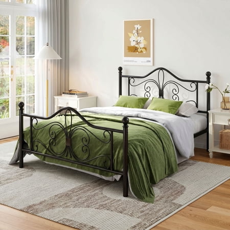 Amolife Queen Size Metal Platform Bed Frame With Vintage Butterfly Pattern Headboard&Footboard, Black price history and forecast - Amolife 1041586-3