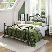 Amolife Queen Size Metal Platform Bed Frame With Vintage Butterfly Pattern Headboard&Footboard, Black