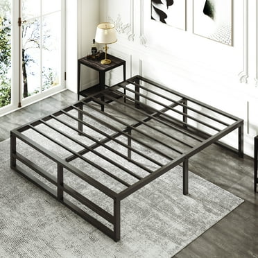 Amolife Queen Size Metal Platform Bed Frame with 14" Under Bed Storage, Black