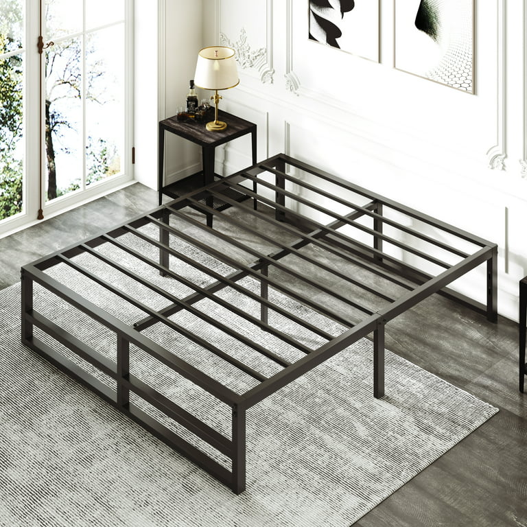 Amolife Queen Size Metal Platform Bed Frame with Solid Metal Slat Support,  Black 