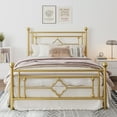 thumbnail image 1 of Amolife Queen Size Metal Platform Bed Frame with Vintage Cross Pattern Headboard&Footboard, Gold, 1 of 8