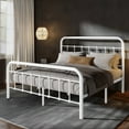thumbnail image 1 of Amolife Queen Size Metal Platform Bed Frame with Vintage Headboard & 12.4" Under-Bed Storage, White, 1 of 7