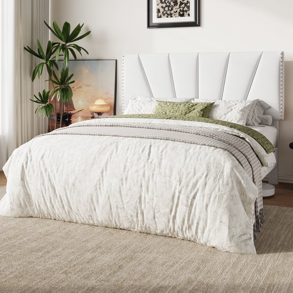 Amolife Queen Size Platform Bed Frame with Adjustable Velvet Upholstered Headboard, White