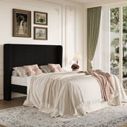 Amolife Queen Size Platform Bed Frame with Velvet Upholstered Wingback Headboard, Black