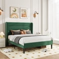 thumbnail image 1 of Amolife Queen Size Platform Bed Frame with Velvet Upholstered Wingback Headboard, No Box Spring Needed, Green, 1 of 9