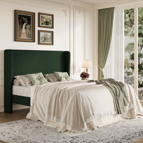 Amolife Queen Size Platform Bed Frame with Velvet Upholstered Wingback ...