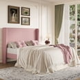 thumbnail image 1 of Amolife Queen Size Platform Bed Frame with Velvet Upholstered Wingback Headboard, Pink, 1 of 13