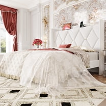 Amolife Queen Bed Frame, Upholstered Platform Bed with Storage Wingback Headboard and Fast Charging Hub, No Box Spring Required, White