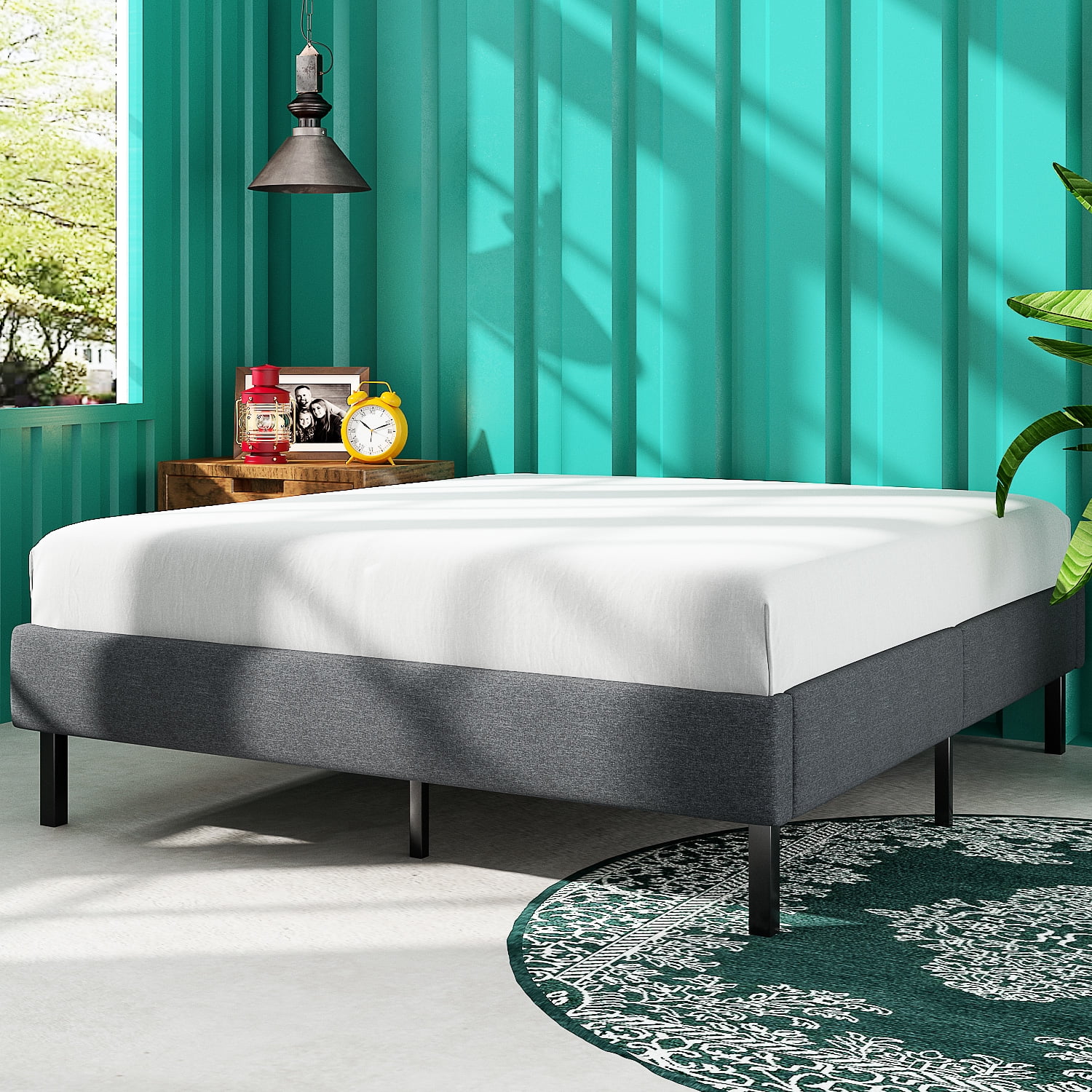 Amolife Queen Size Upholstered Platform Bed Frame with 24 Wooden Slats