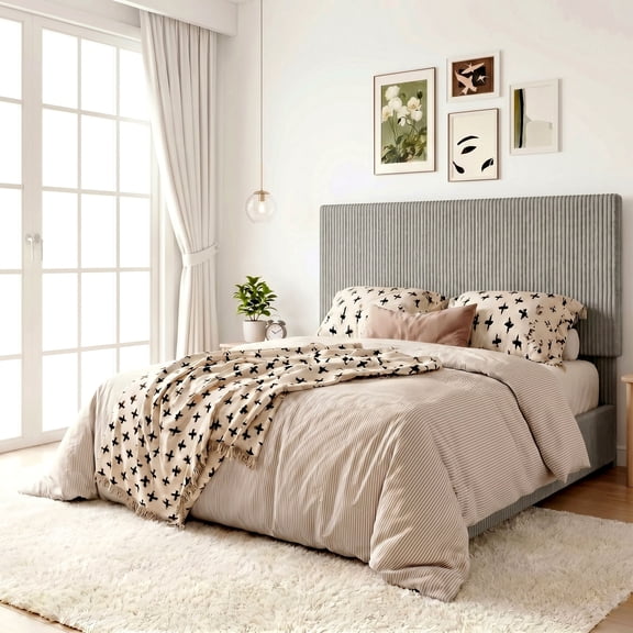 Amolife Queen Size Upholstered Platform Bed Frame with Adjustable Height Headboard, Noise-Free, Light Grey