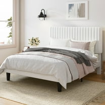 Amolife Queen Size Upholstered Platform Bed Frame with Adjustable Velvet Headboard, Off-White