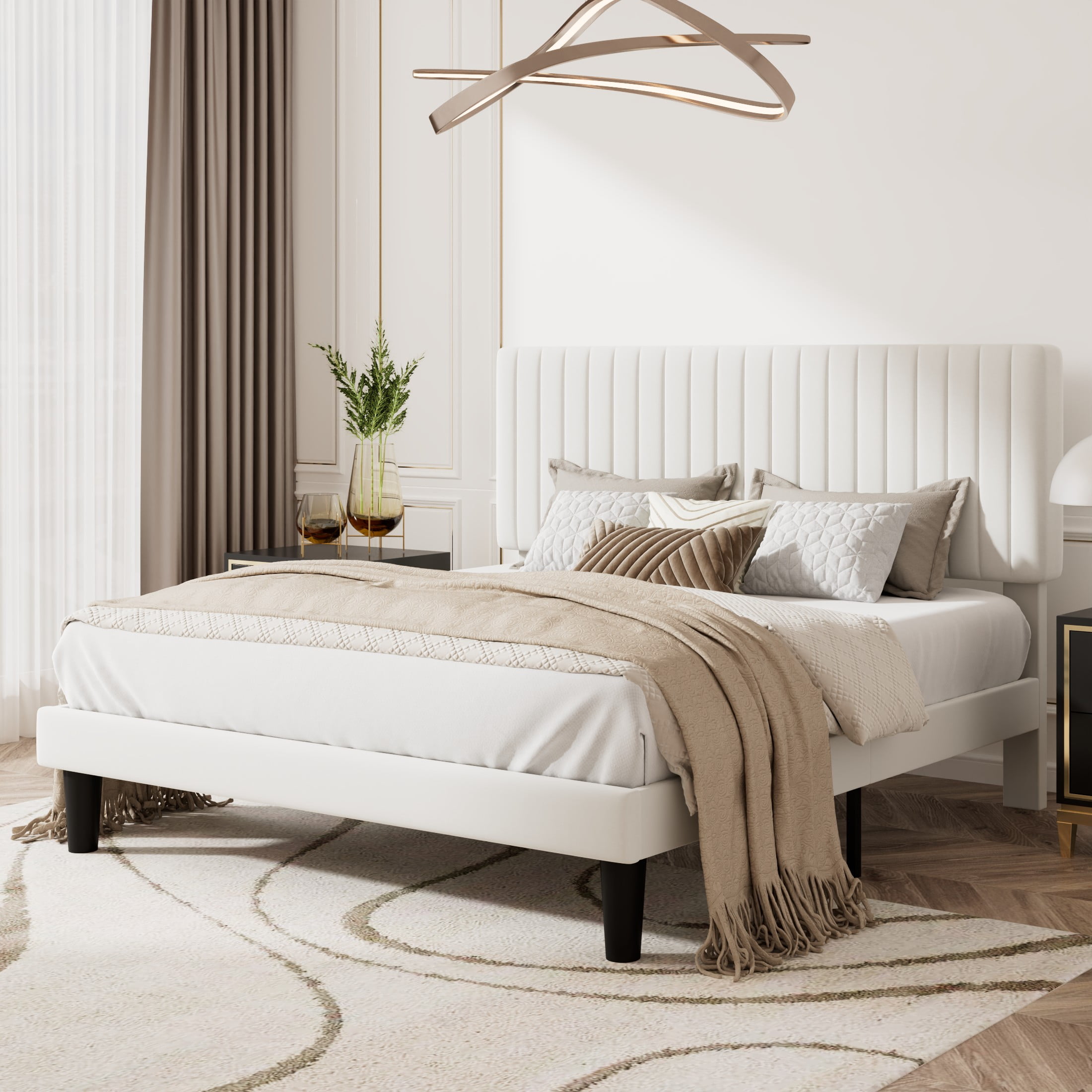 Homfa King Size Bed Frame, 54.3” Tall Velvet Upholstered Homfa King Size Bed Frame, 54.3” Tall Velvet Upholstered