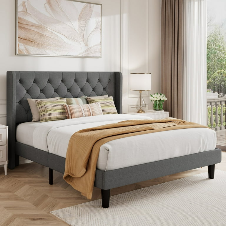 ファム Amolife Queen Size Upholstered Platform Bed Frame, Diamond