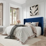 Amolife Queen Size Velvet Upholstered Bed with Wingback Headboard, Dark Blue