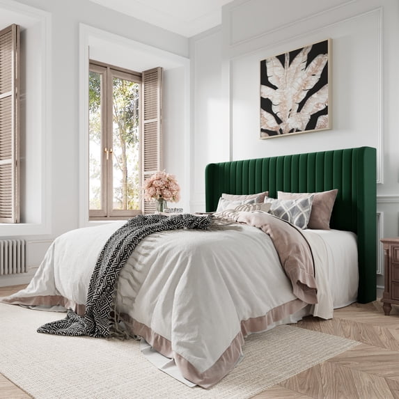 Amolife Queen Size Velvet Upholstered Bed with Wingback Headboard, Green