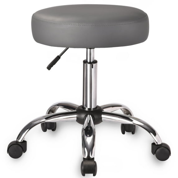 Amolife Round Rolling Stool PU Leather Height Adjustable Swivel Drafting, Dark Grey