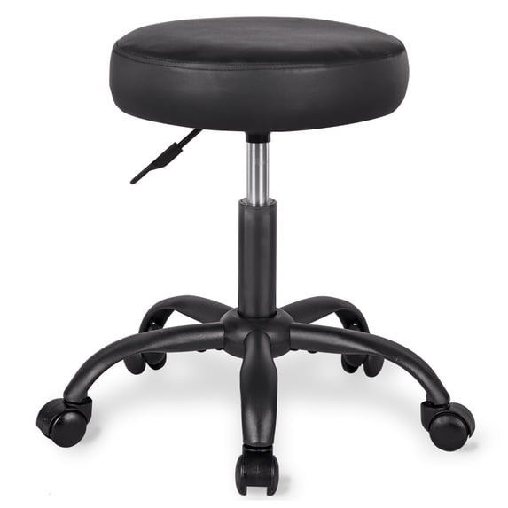 Amolife Round Rolling Stool PU Leather Height Adjustable Swivel Drafting, Fully Black