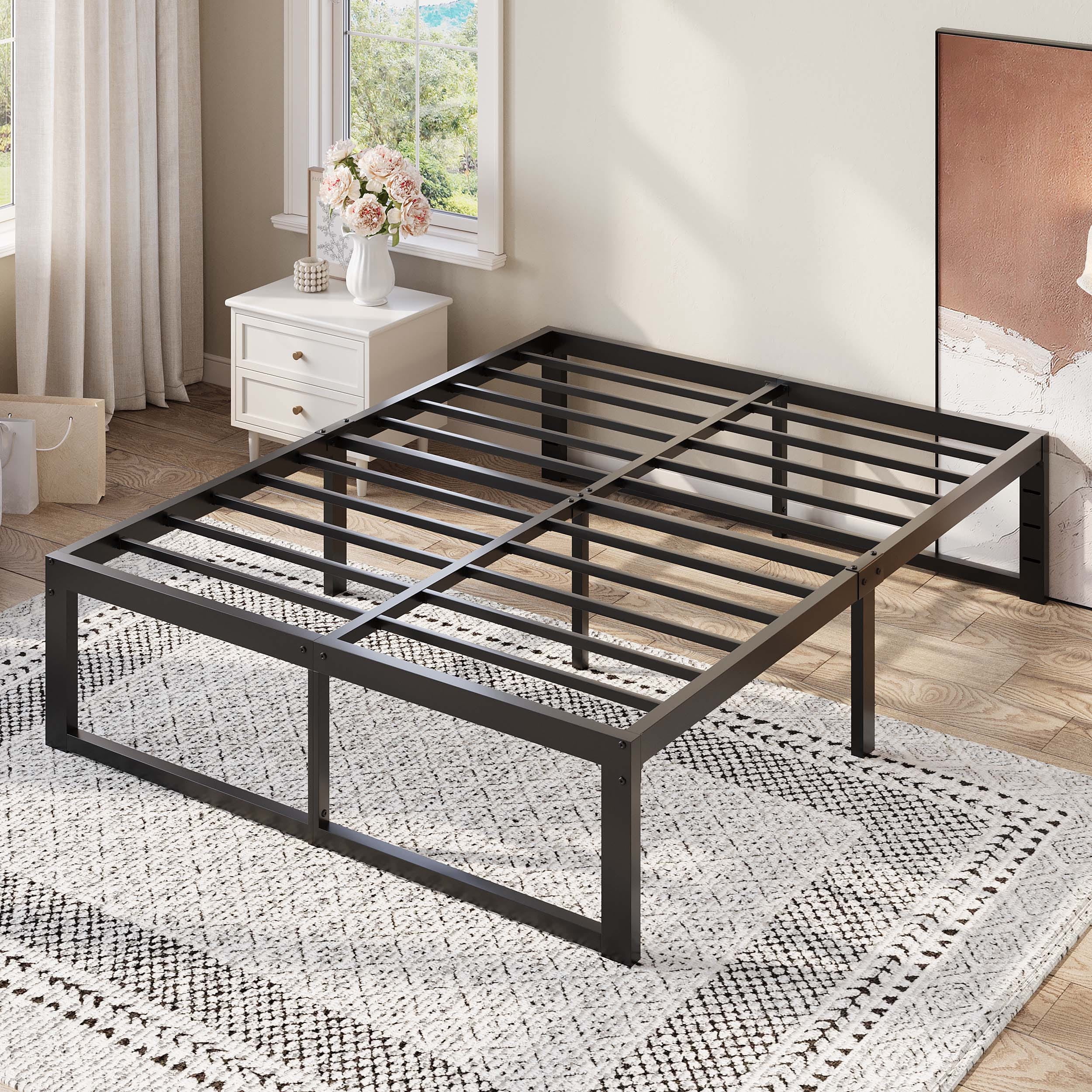 Amolife 14" Full Bed Frame Metal Platform Bed with Ample Storage Space Under Frame, Heavy Duty, Black
