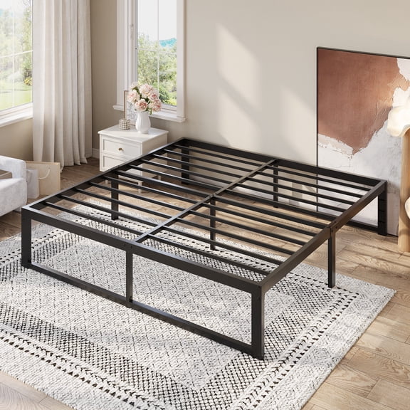 Amolife Thickened Heavy-Duty Steel Frame 14" King Bed Frame, Metal Platform Bed with Ample Under-Bed Storage Space, Black