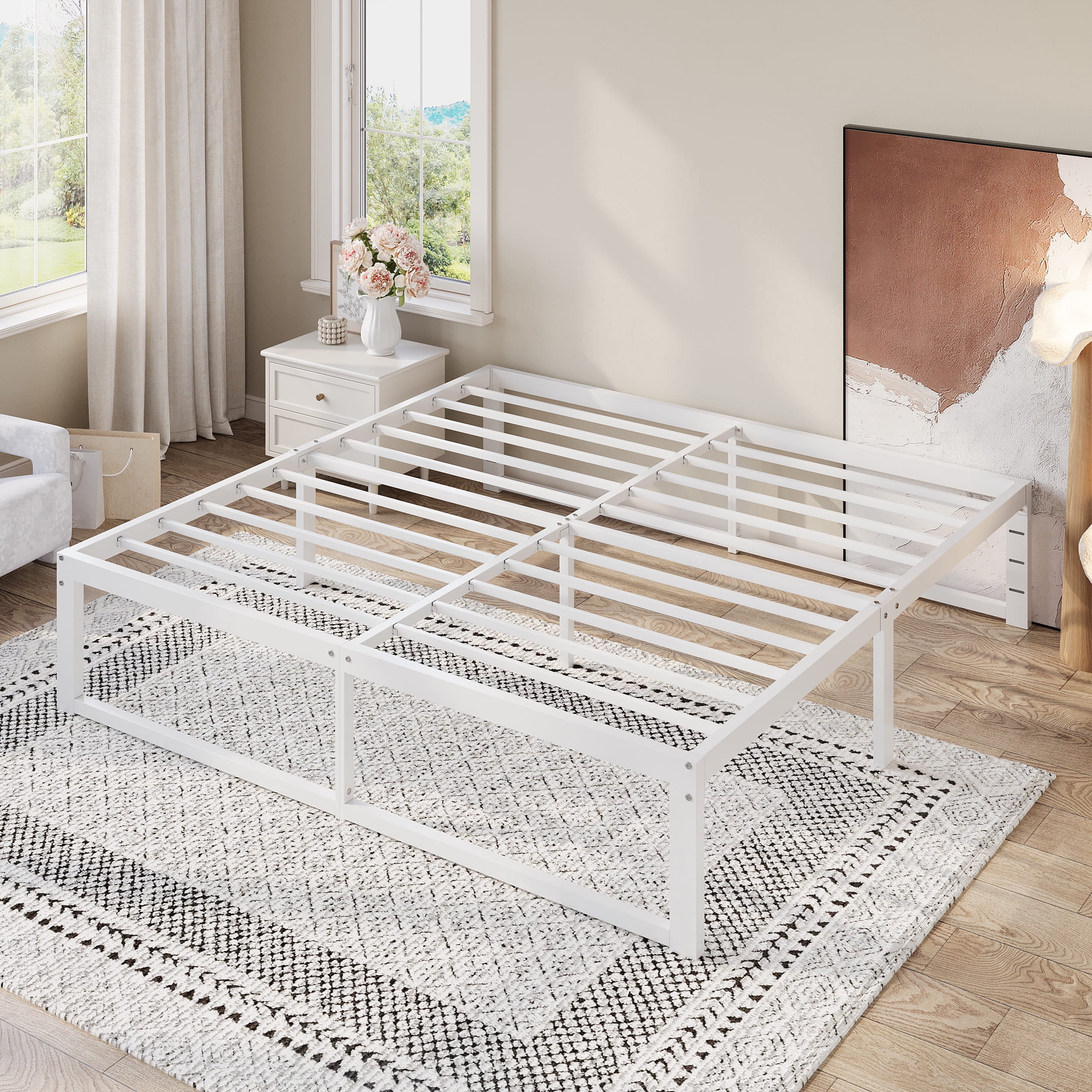 Amolife 14" King Bed Frame Metal Platform Bed with Ample Storage Space Under Frame, Heavy Duty, White