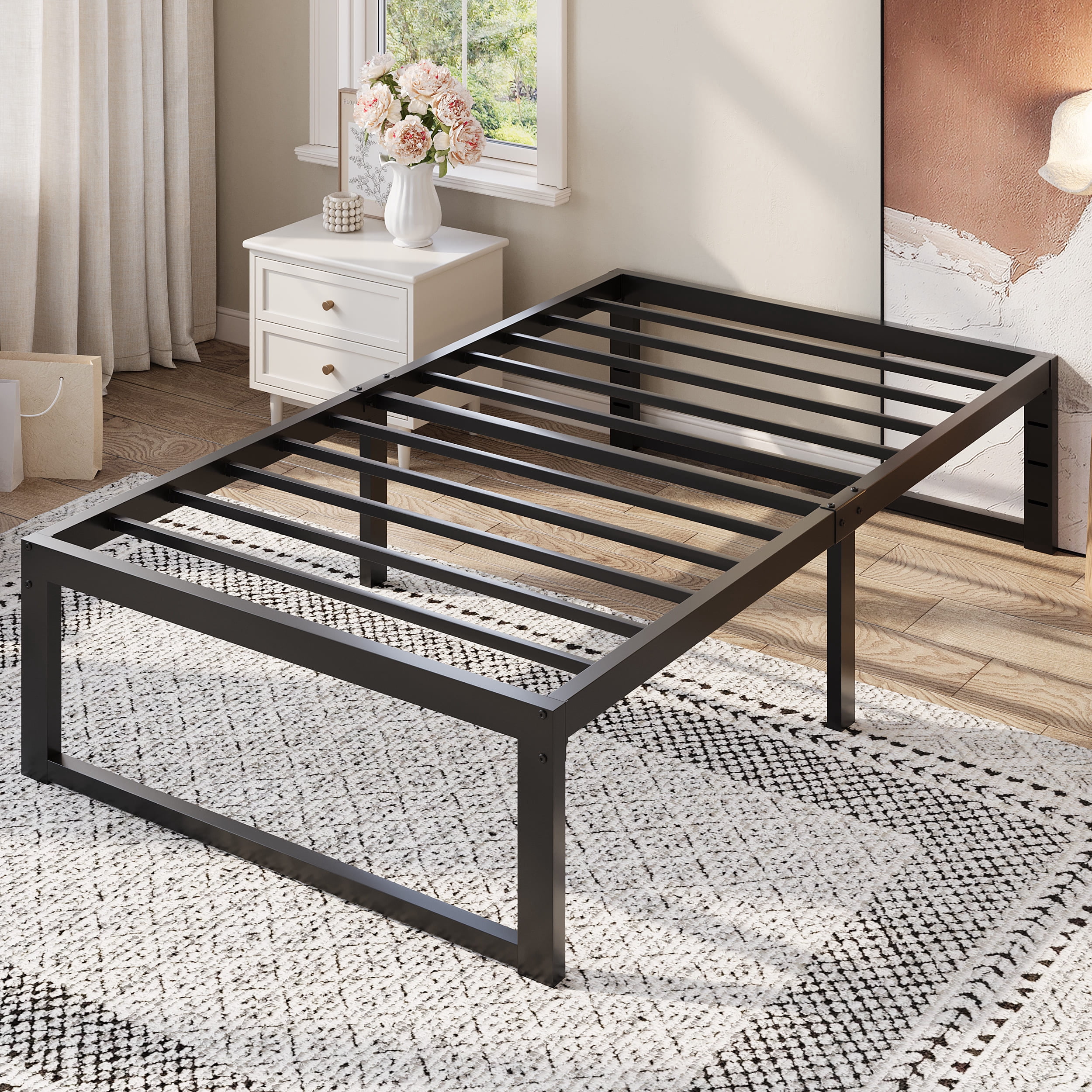 Amolife 14" Twin Bed Frame Metal Platform Bed with Ample Storage Space Under Frame, Heavy Duty, Black