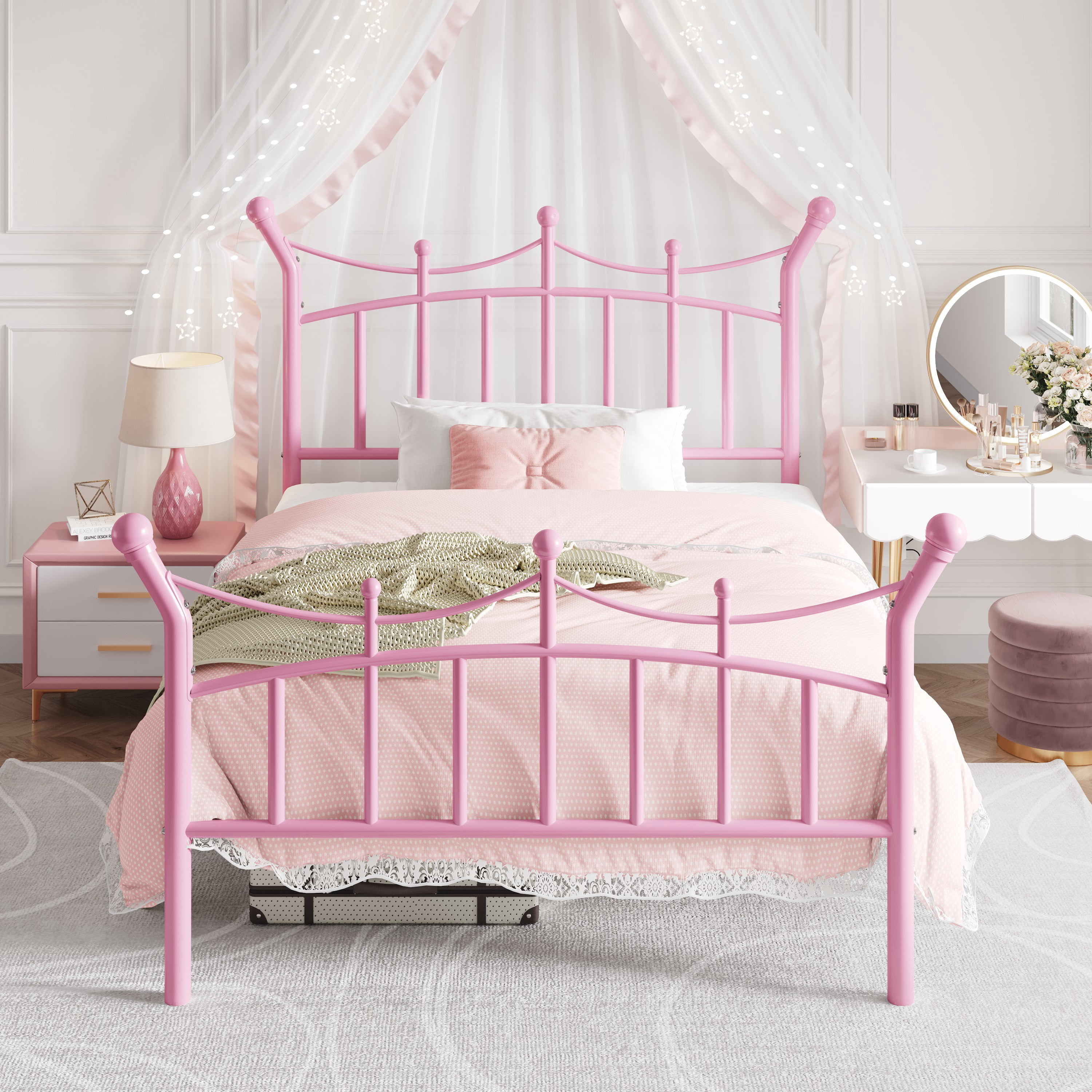 Amolife Twin Bed Frame, Metal Platform Bed with Crown-Shaped